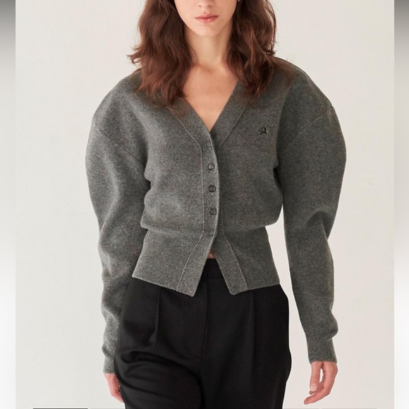 NWOT WCONCEPT Diagonal Round Sleeves Wool Cashmere Blend Cardigan in Gray - Picture 1 of 9